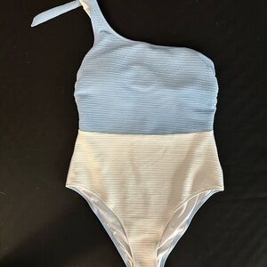 Cupshe Blue and White One-Shoulder Swimsuit